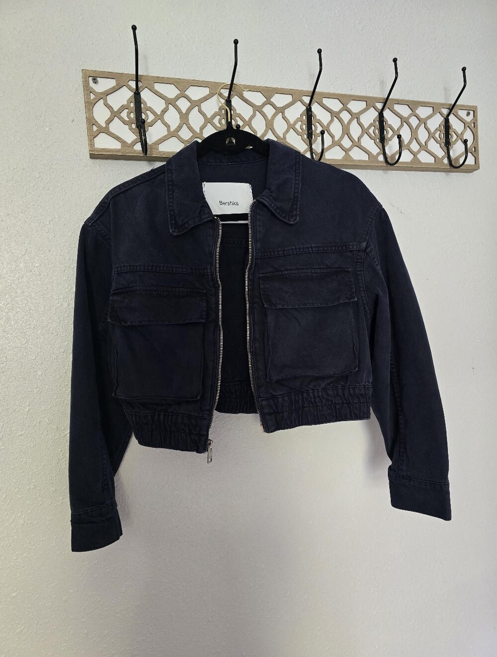 Bershka Dark Navy Cropped Jean Jacket